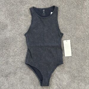 Aura Women's Ribbed Bodysuit in Dark Gray